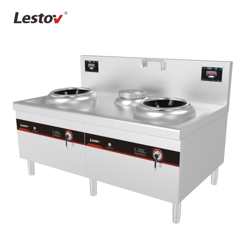 Chinese Cooking Double Commercial Induction Wok Burners With Sinks